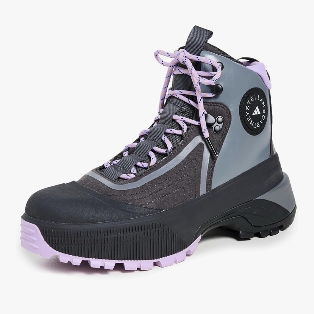 Gray and Lavender Athletic Shoes with Cushioned Midsole and Aggressive Tread